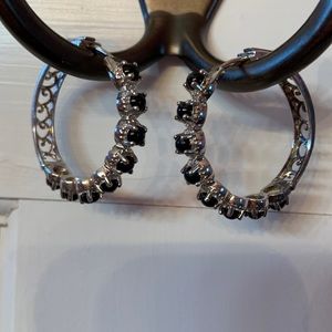 Stainless steel black onyx hoop earrings